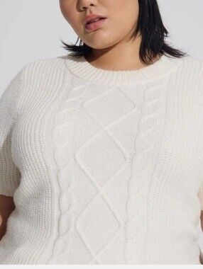 Torrid Ivory Cable Knit Short Sleeve Sweater Size 2